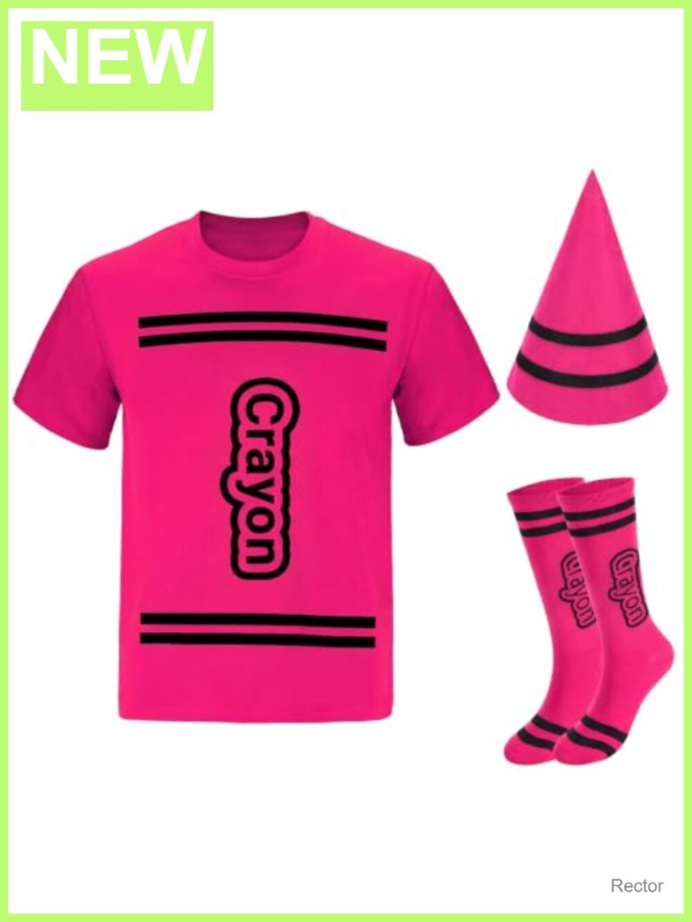Crayon Costume Set 3Pc T-Shirt Socks Cone Hat Halloween Group Party Wear